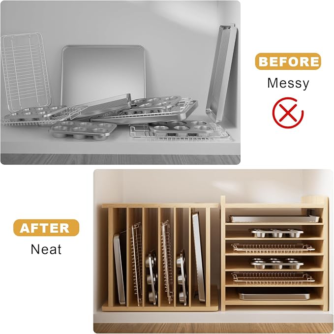 7 Tier Wooden Tray Dividers for Cabinets Cookie Sheet Organizer for Pot - Image 4