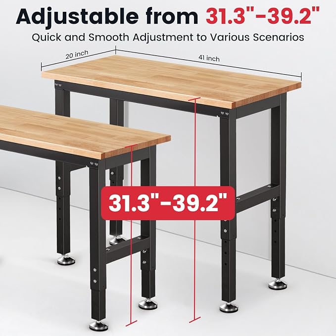 Work Bench 41 Inch Workbench for Garage Adjustable Height Heavy Duty Work Table - Image 5