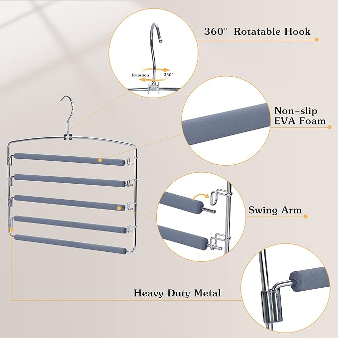 TOPIA HANGER Pants Hangers Space Saving, Swing Arm Pants Organizer - Image 3