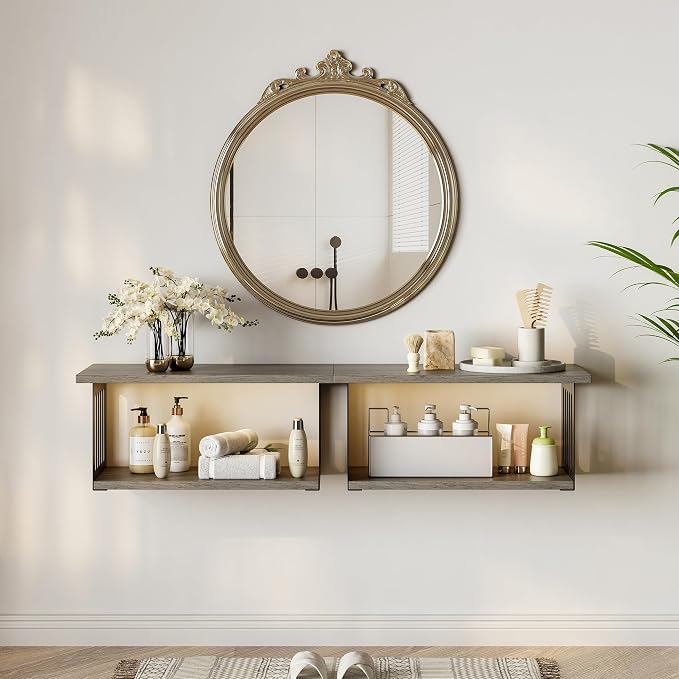 Floating Nightstand Set of 2, 2-Tier Floating Shelves Wall Mounted, Floating - Image 4