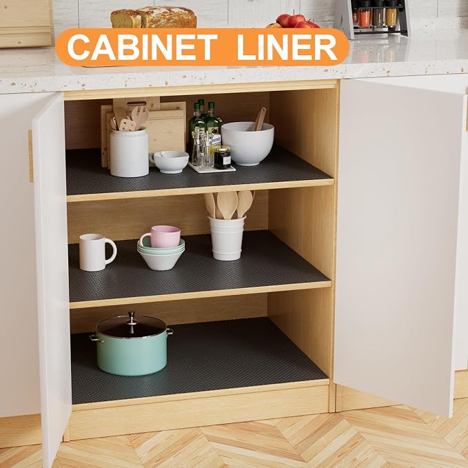 FLPMIX Black Shelf Liner 12 inch Wide: Easy to Cut Kitchen Cabinets Drawer Liner - Image 2