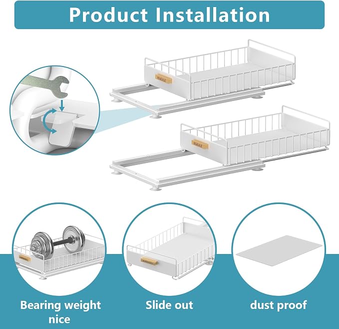 Under Sink Organizer, Kitchen Pull Out Cabinet Organizer, Mute Slide Out Metal - Image 8