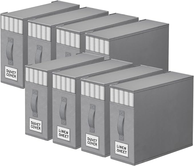 8 Pack Bed Sheet Closet Organizers and Storage, Sturdy Foldable Storage by StorageTastic