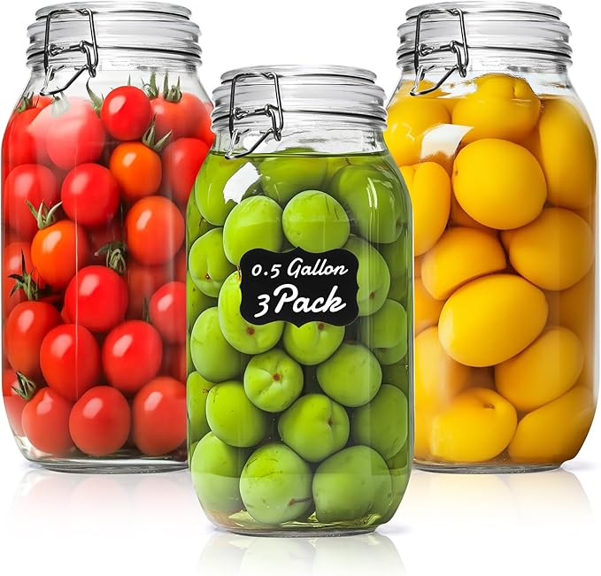 ComSaf Large Glass Jars with Lid 0.5 Gallon, Large Mason Jars Set of 3 by ComSaf