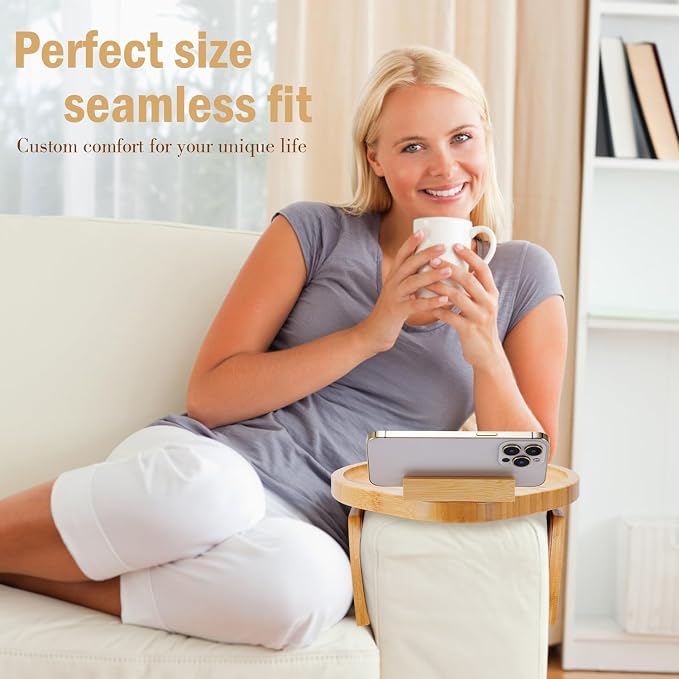 Couch Arm Tray Table, Bamboo Sofa Side Tables Clip-on Couch - Image 3