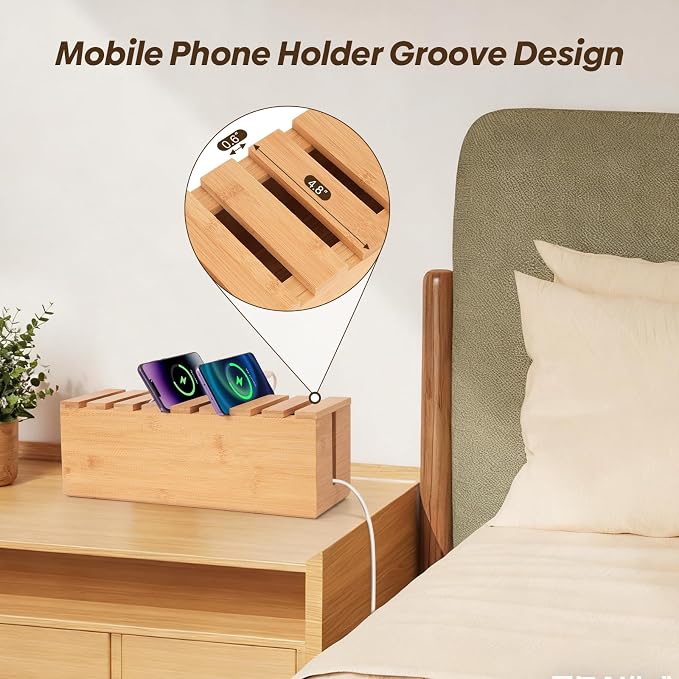 Extra Large Cable Management Box, Bamboo Cable Organizer Storage and Power - Image 3