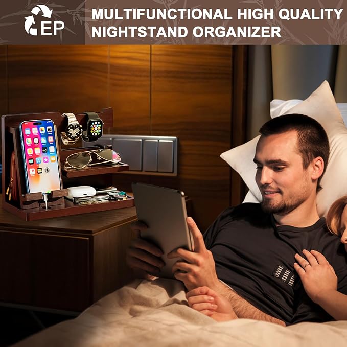 Yirilan Wood Phone Docking Station, Nightstand Organizer - Image 7