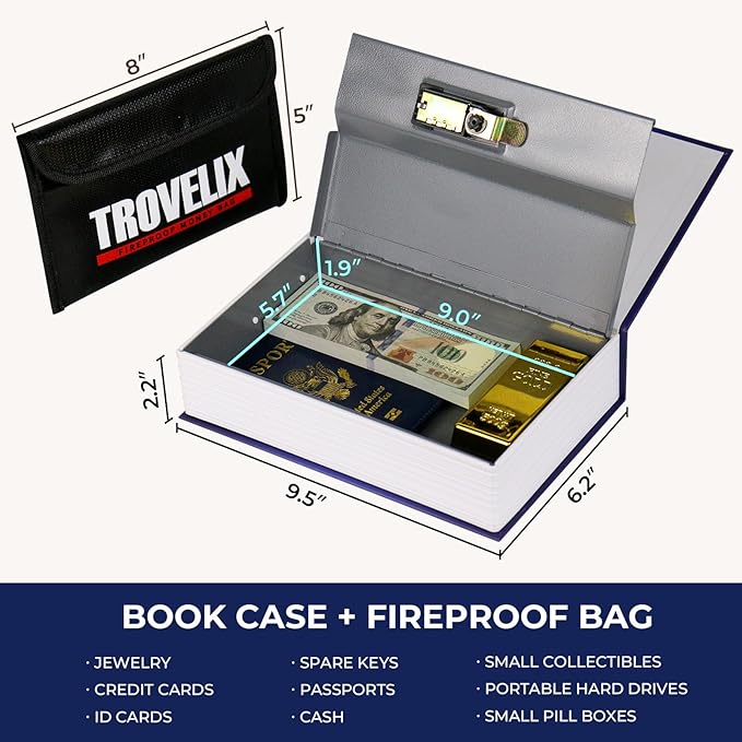 Book Safe with Combination Lock, Hidden Safe with Fireproof Bag, Secret - Image 3