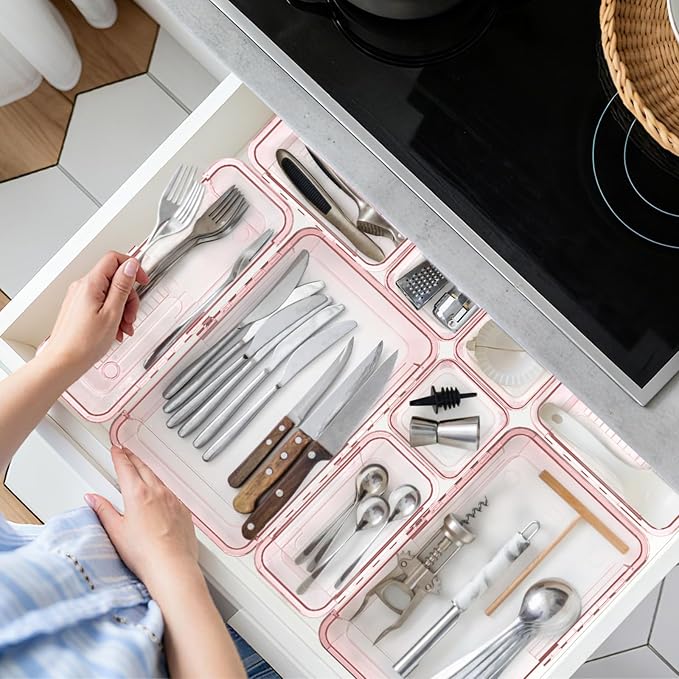 20 Pcs Adjustable Clear Drawer Organizer, Extendable Vanity Storage Bins - Image 8