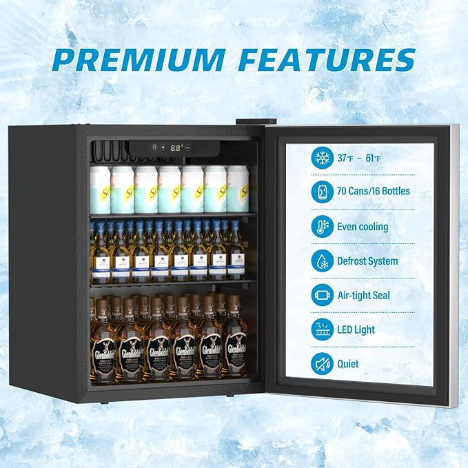 Compact Beverage Refrigerator, 76 Can/1.7 Cubic Feet Fridge - Image 3