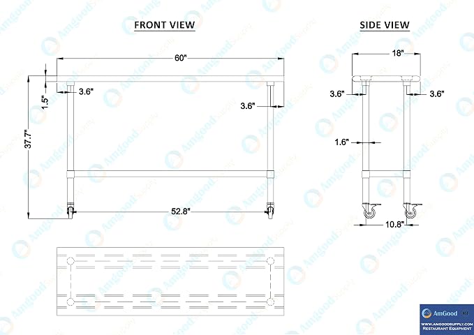 AmGood 60" Long x 18" Deep Stainless Steel Table - Image 4