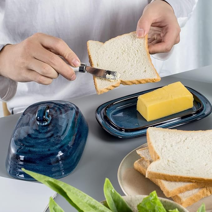 Hasense Butter Dish with Lid, Porcelain Butter Container with Handle - Image 6