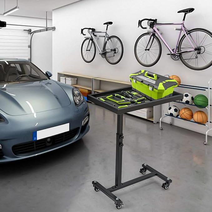 Adjustable Work Table with Wheels, Mechanic Rolling Tool Tray Table - Image 4