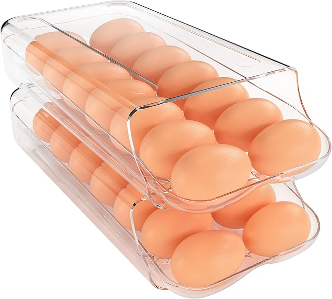 theaoo Egg Holder for Fridge, Automatic Rolling Egg Container for Refrigerator by theaoo