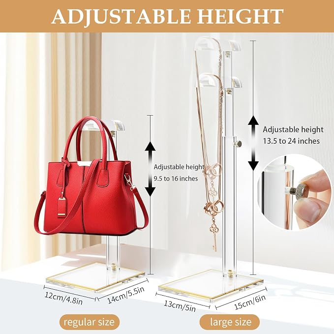 2Pcs Purse Display Stands, Height Adjustable10"-16"+14"-24", Acrylic Handbag - Image 2