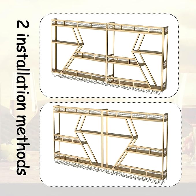 63in Large Wall Mounted Wine Rack 3 Tier Metal Wine Bottle Holder Modern - Image 5