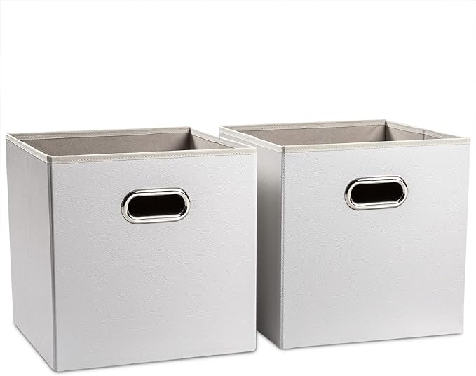 PRANDOM Leather Foldable Cube Storage Bins 13x13 inch Fabric Storage Baskets by Prandom