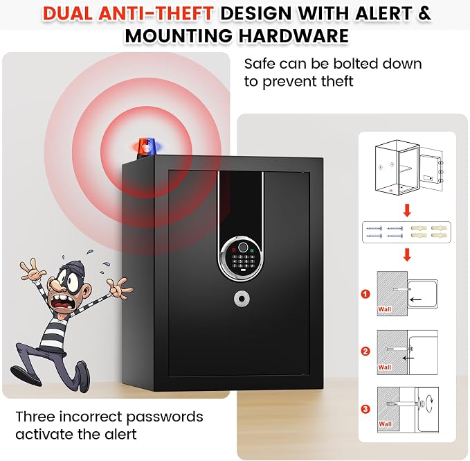 1.3 Cuft Biometric Safe Box, Fire Proof Safe - Image 6