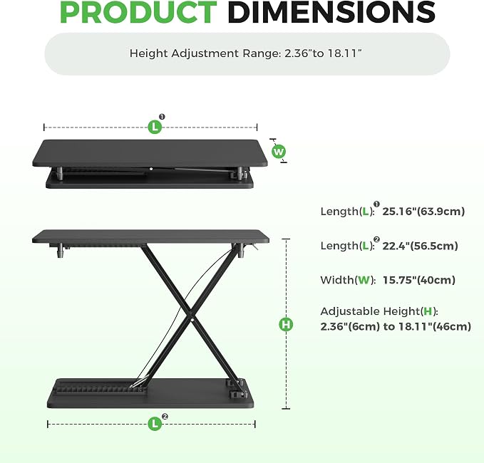 Standing Desk Converter Adjustable Height, 25.16" × 15.75" Height Adjustable - Image 3