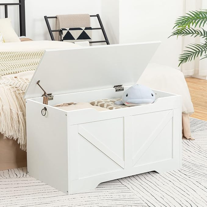 HOOBRO Storage Bench, 29.5” Retro Wooden Storage Chest - Image 3