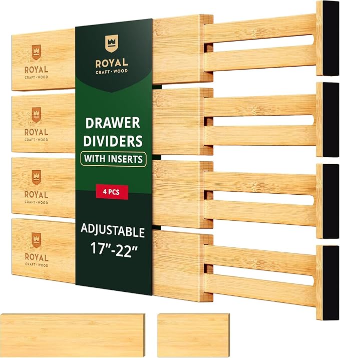 ROYAL CRAFT WOOD Adjustable Bamboo Drawer Dividers Organizers by RoyalCraftWood