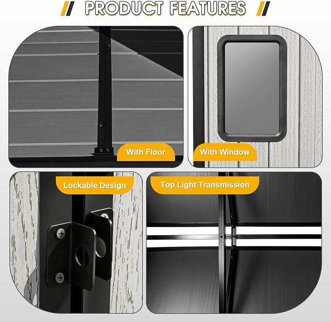 8 x 8 FT Plastic Storage Shed, All-Weather Resin Tool Shed - Image 8