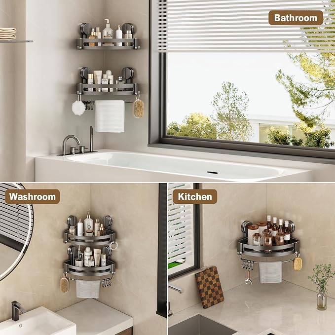 VOLPONE Shower Caddy Suction Cup, 2 Pack Corner Shower Shelves No Drilling - Image 7