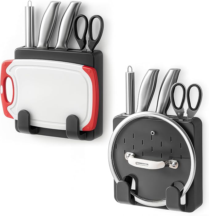 Wall Mounted Knife & Cutting Board Holder – Self-Adhesive Pot Lid and Utensil by Slimuch