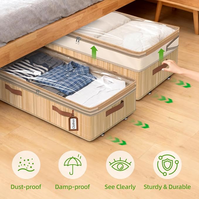 Livole 2 Pack Bamboo Under Bed Storage - Image 7