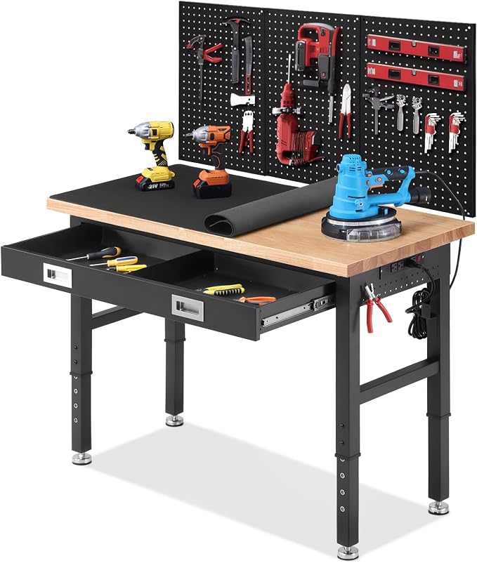 Work Bench with Storage Adjustable Workbenches with Drawer by ENJOYWOOD