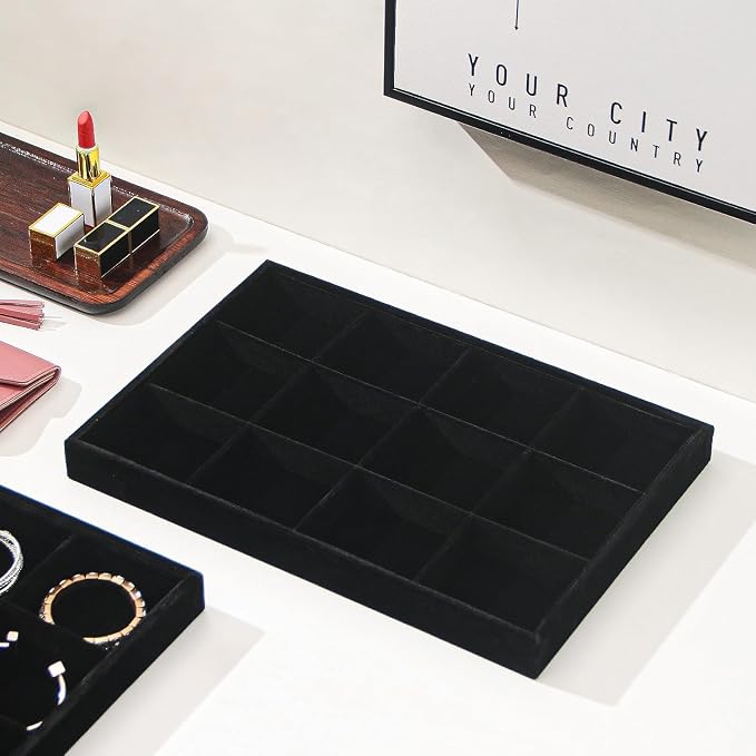 2pcs/Set Velvet Jewelry Tray, 12 Grids Large Storage Tray - Image 2