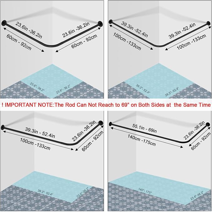 L-Shaped Corner Shower Curtain Rod, 「Black 24"-53" x 24"-53"」 Adjustable - Image 2
