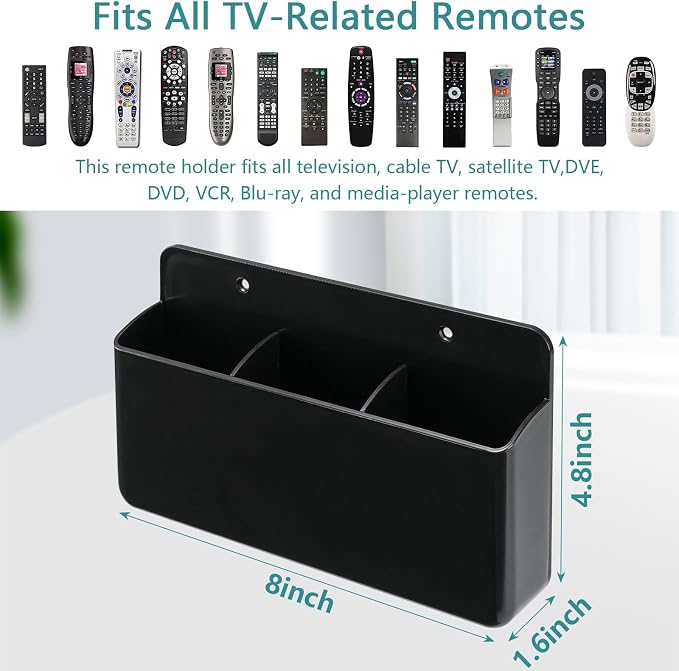 3 Slot Remote Control Holder, TV Remote and Wall Pen Storage Accessories - Image 2