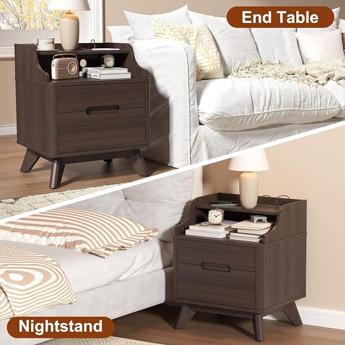 Nightstand with Charging Station, Wood Night Stand with Hidden Handle - Image 6