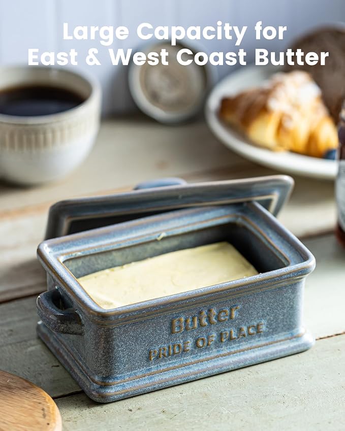 Butter Dish with Lid, Ceramic Butter Holder Container Large Butter Dish - Image 6