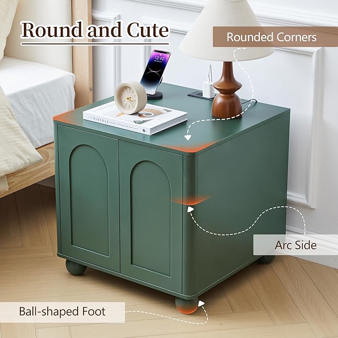 Bed Side Table with Charging Station, Mid Century Modern Nightstand with 2 Doors - Image 5