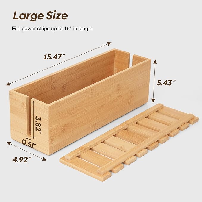 Extra Large Cable Management Box, Bamboo Cable Organizer Storage and Power - Image 2