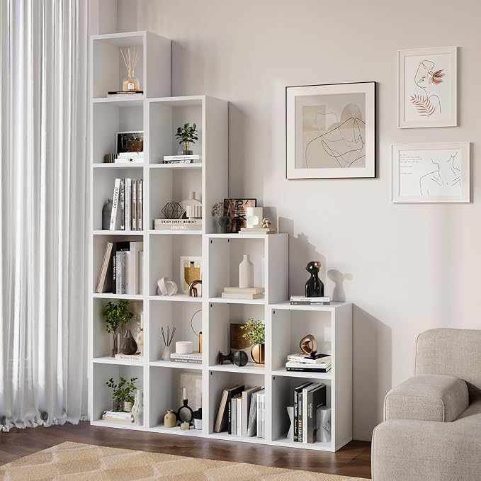 oneinmil Small Narrow Bookshelf, 3-Tier Cube Display Rack, Modern Corner - Image 2