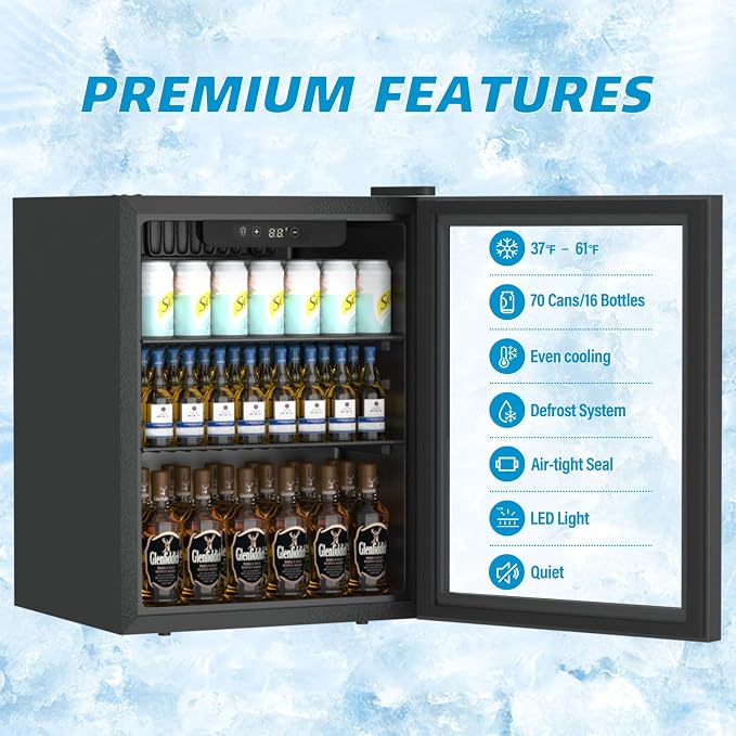 Compact Beverage Refrigerator, 70 Can/1.6 Cubic Feet Fridge - Image 3