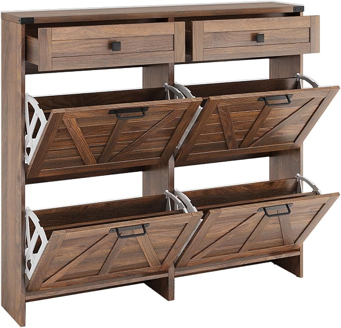 Shoe Cabinet with 4 Flip Drawers & 2 Drawers, Farmhouse Shoe Storage Cabinet - Image 6