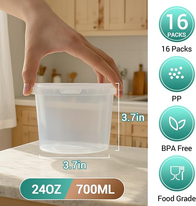 Food Storage Containers, 16 Pack 24oz Freezer Storage Containers - Image 7