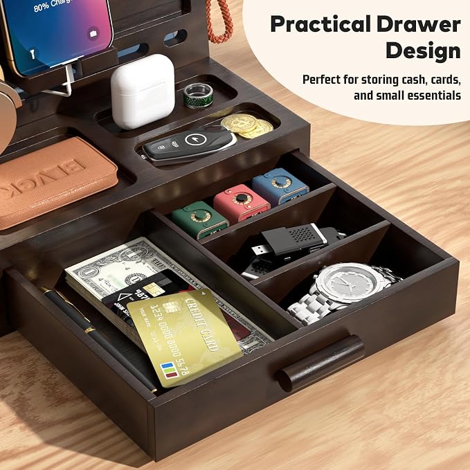 Sephyroth Bamboo Phone Docking Station Nightstand Organizer Bedside Organizer - Image 3