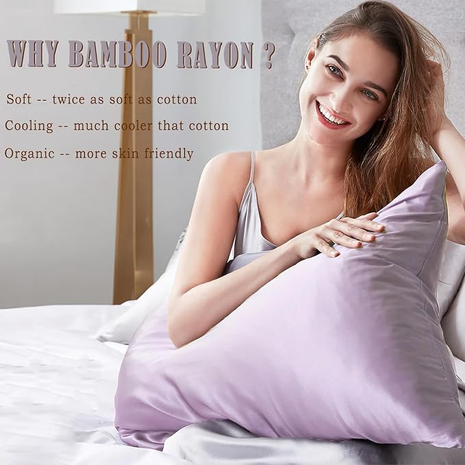 TELUS Pillow Cases Standard Size 2 Pack, Bamboo Rayon & Lyocell Pillowcase - Image 2