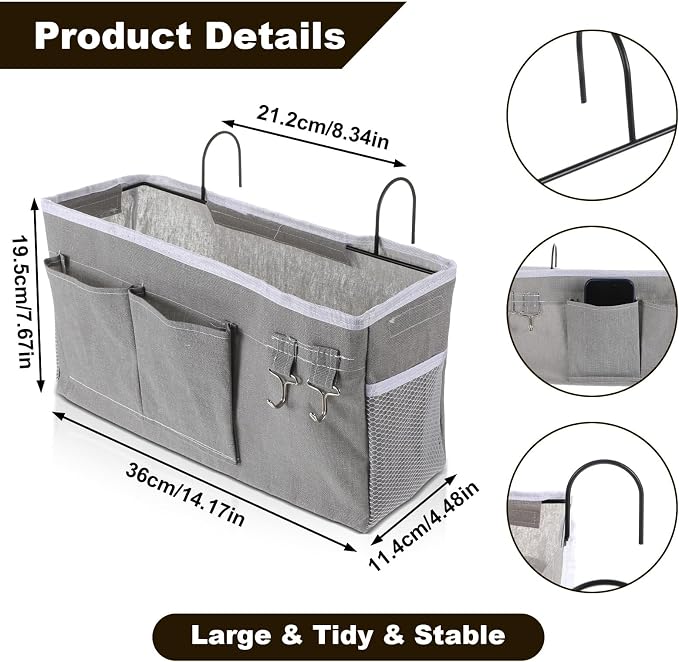 2 Pack Bedside Storage Caddy Organizer Bedside Hanging Storage Bag - Image 2