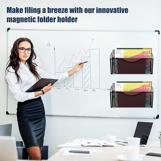 Magnetic File Holder 2 Pockets File Folder Organizer, Office Hanging Magazine - Image 6