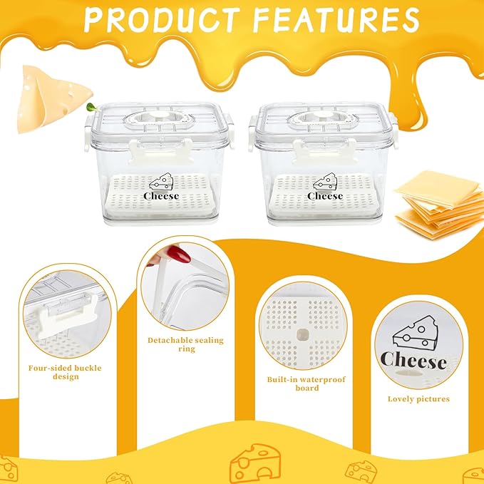 2 Pcs Cheese Container for Refrigerator, Cheese Keeper - Image 2