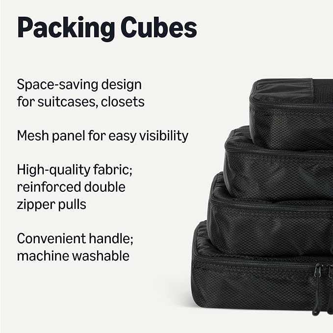 Amazon Essentials 4-Piece Packing Cubes Travel Accessories Set, Luggage - Image 2
