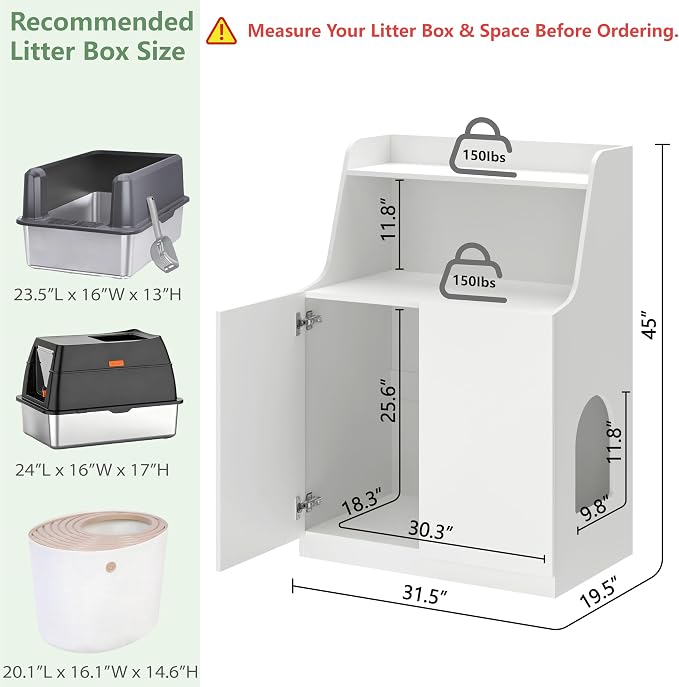 Large/Tall Litter Box Enclosure, Modern Wooden Litter Box Furniture - Image 4