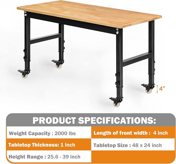 Betterhood 48" Heavy-Duty Adjustable Workbench - Image 6