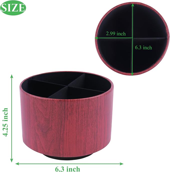 Round Leather Art Supply Organizer, Remote Control Holder, 360 Degree Spinning - Image 2